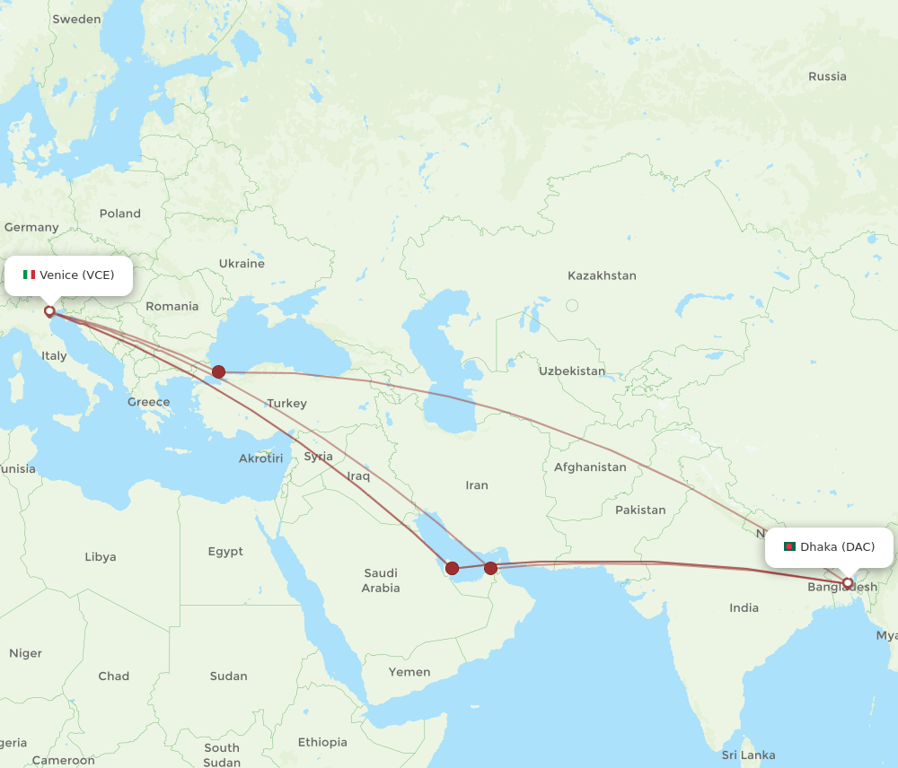 DAC-VCE flight routes
