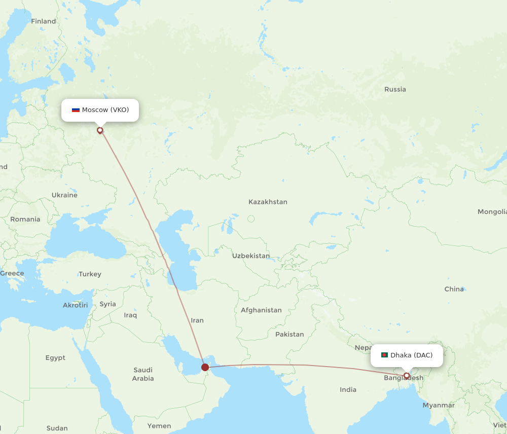 DAC to VKO flights and routes map