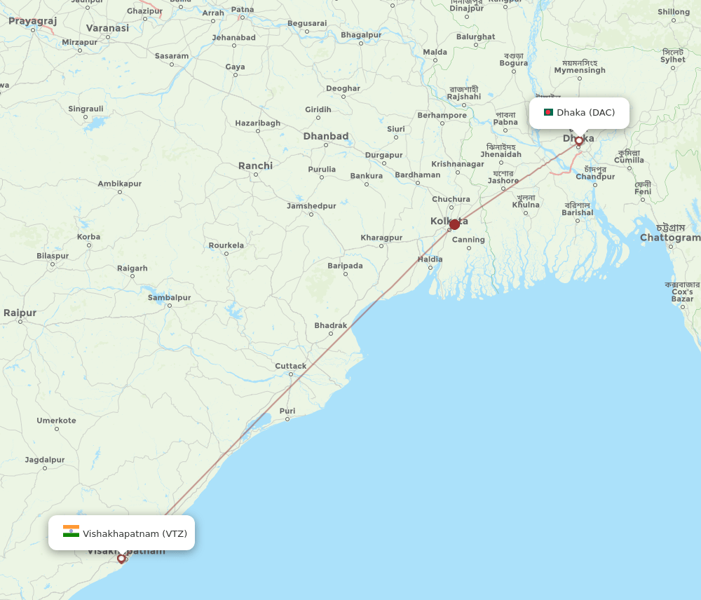 DAC to VTZ flights and routes map