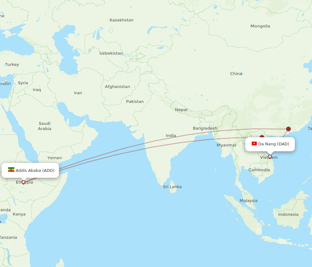 DAD to ADD flights and routes map