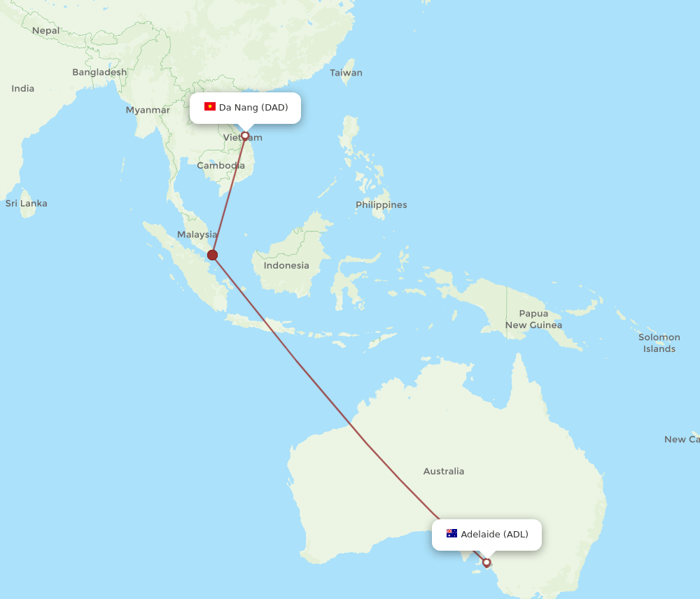 Adelaide - Da Nang route map and flight paths