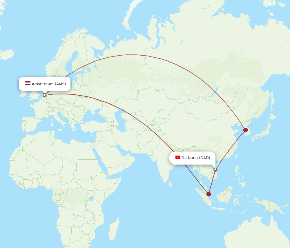 DAD to AMS flights and routes map