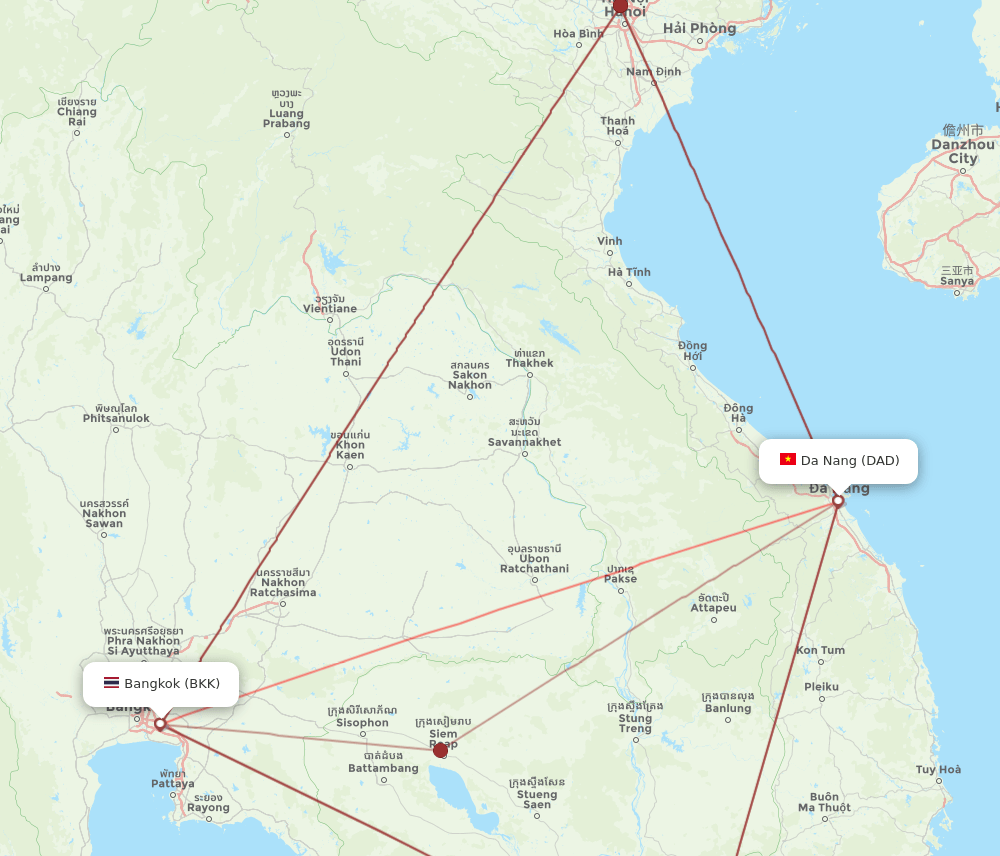 DAD to BKK flights and routes map