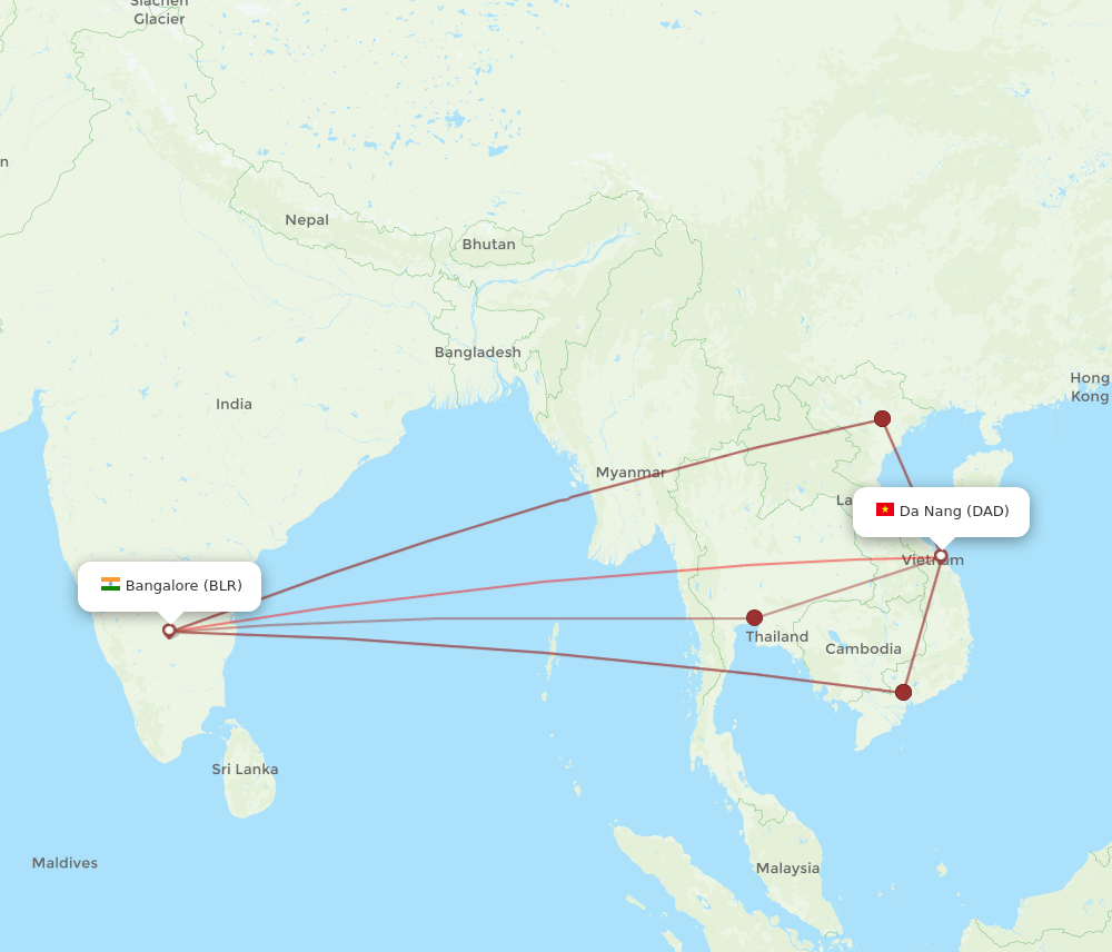 DAD-BLR flight routes
