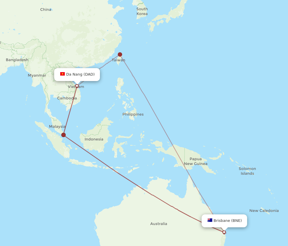 DAD to BNE flights and routes map