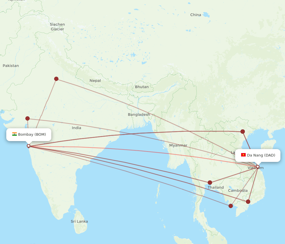 DAD-BOM flight routes