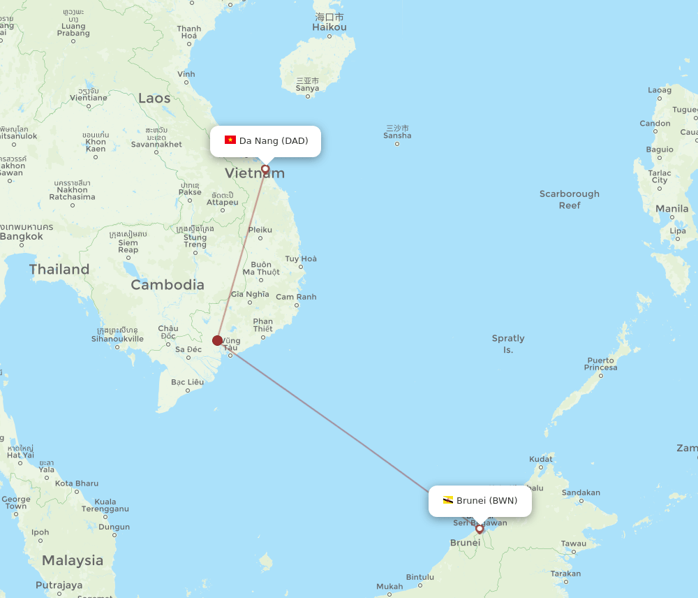 DAD-BWN flight routes