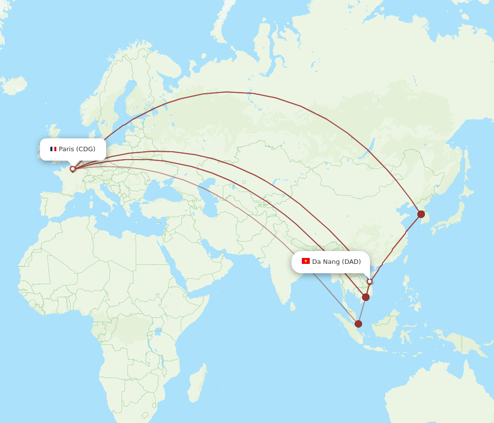 DAD-CDG flight routes
