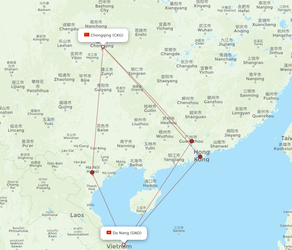 DAD-CKG flight routes