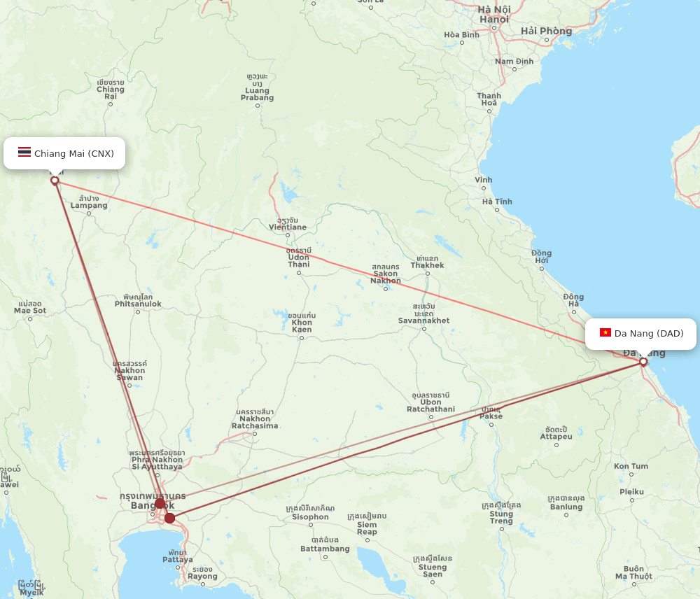 DAD to CNX flights and routes map