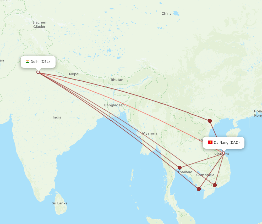 DAD-DEL flight routes