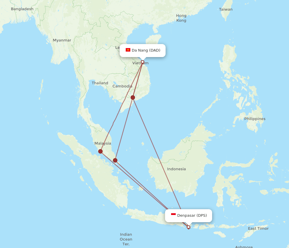 DAD to DPS flights and routes map