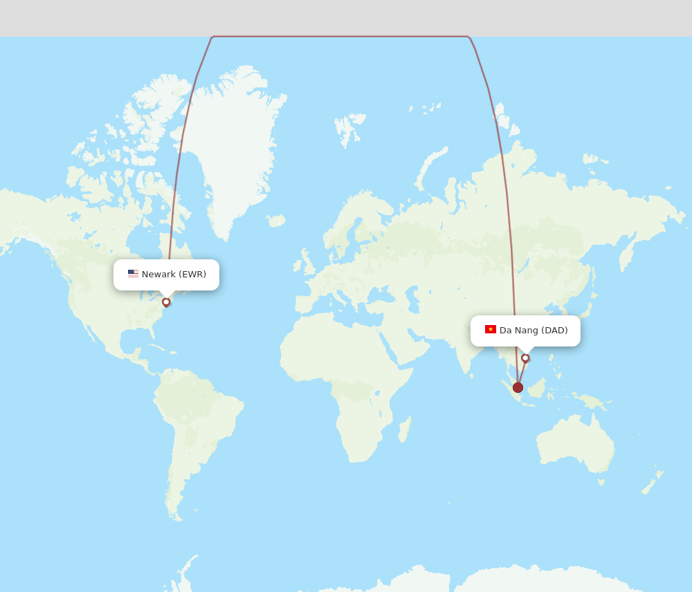 New York - Da Nang route map and flight paths