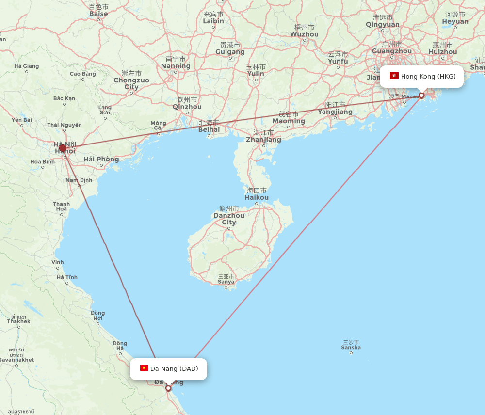 DAD to HKG flights and routes map