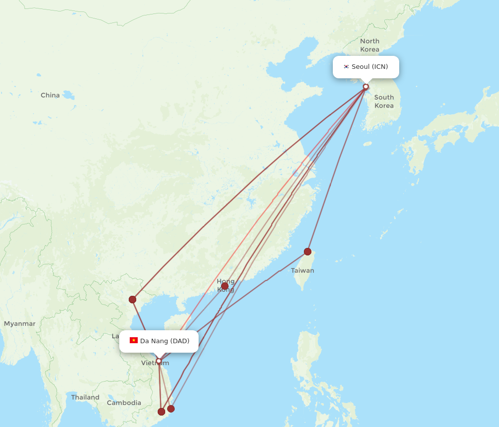 DAD to ICN flights and routes map