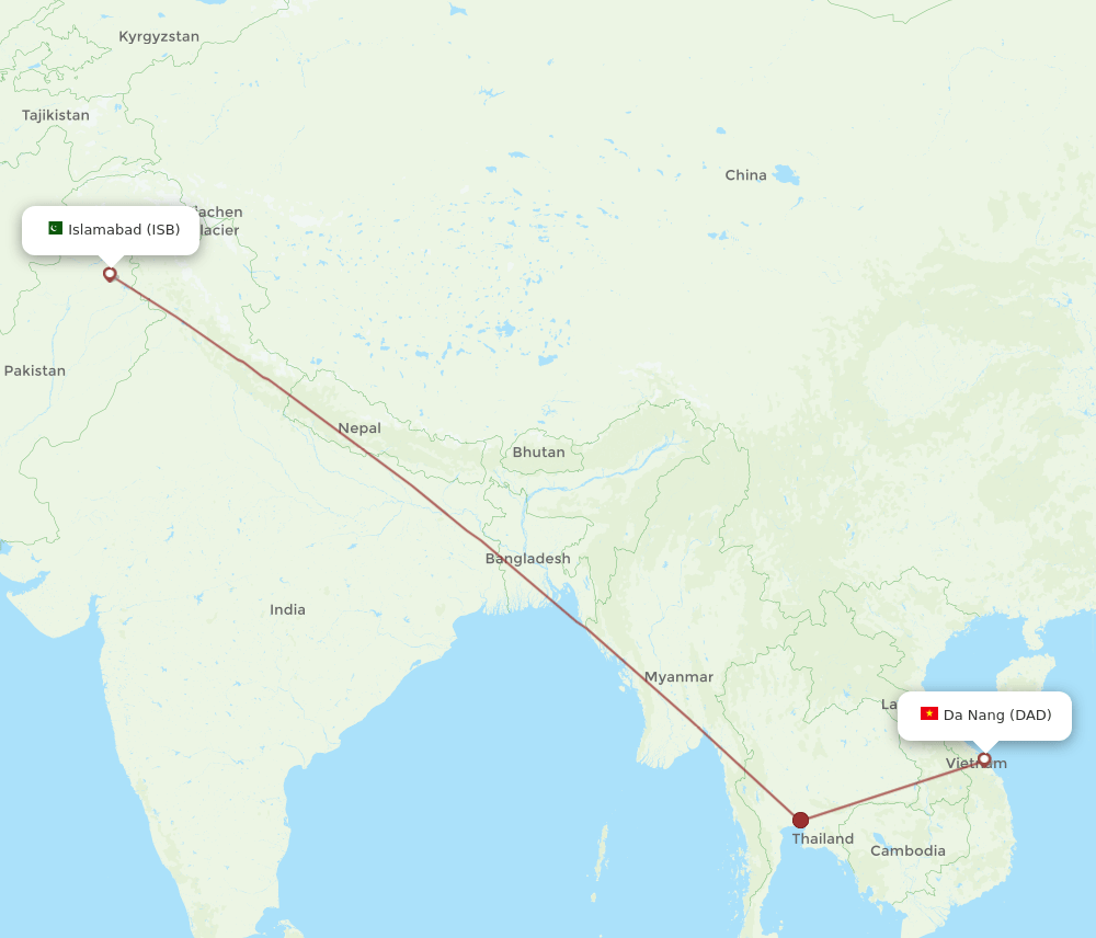 DAD to ISB flights and routes map