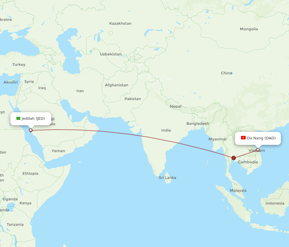 DAD to JED flights and routes map