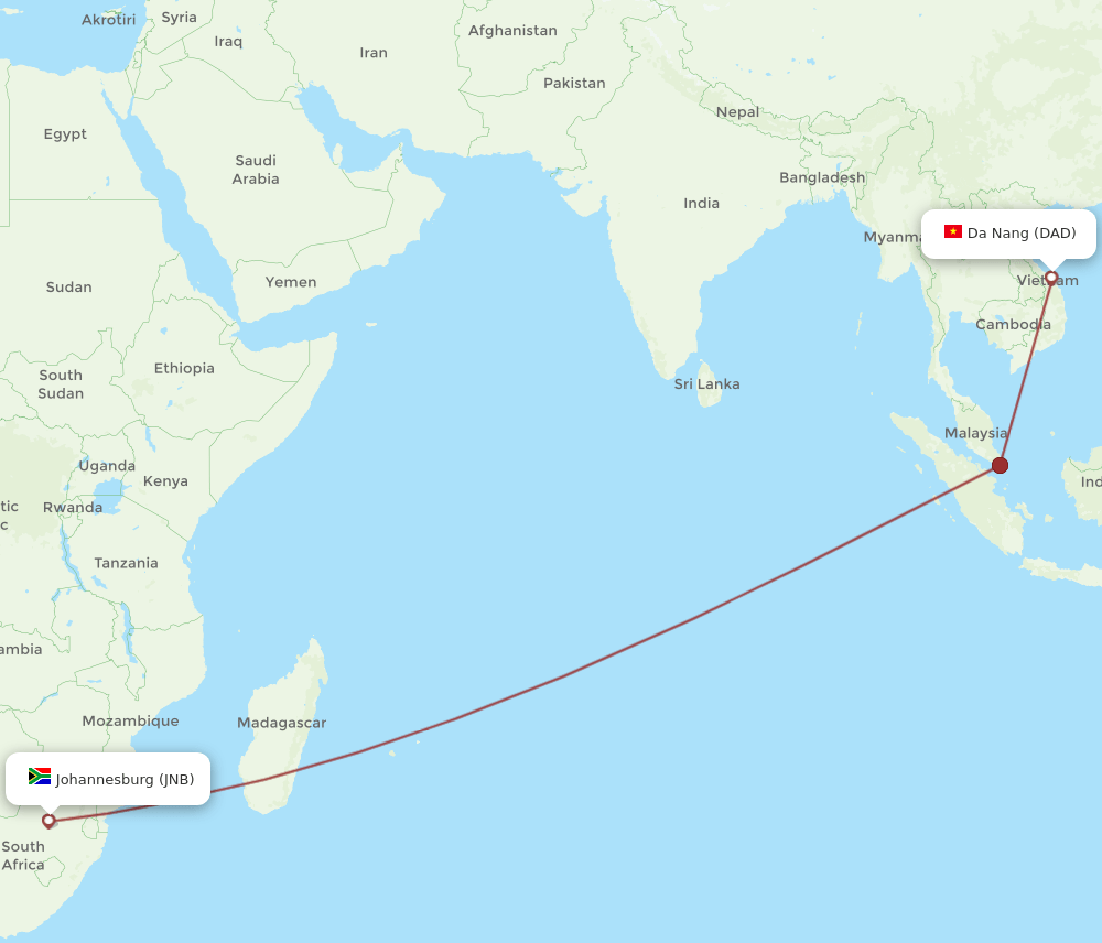 DAD to JNB flights and routes map