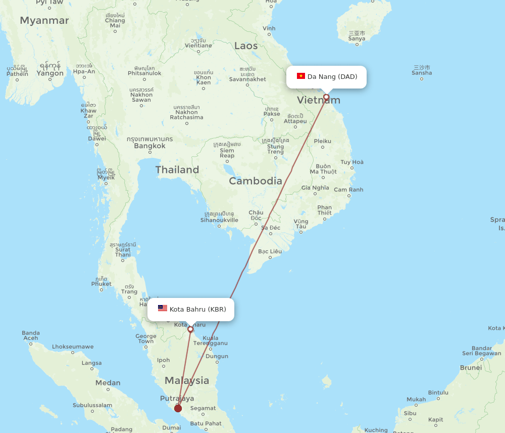 DAD-KBR flight routes