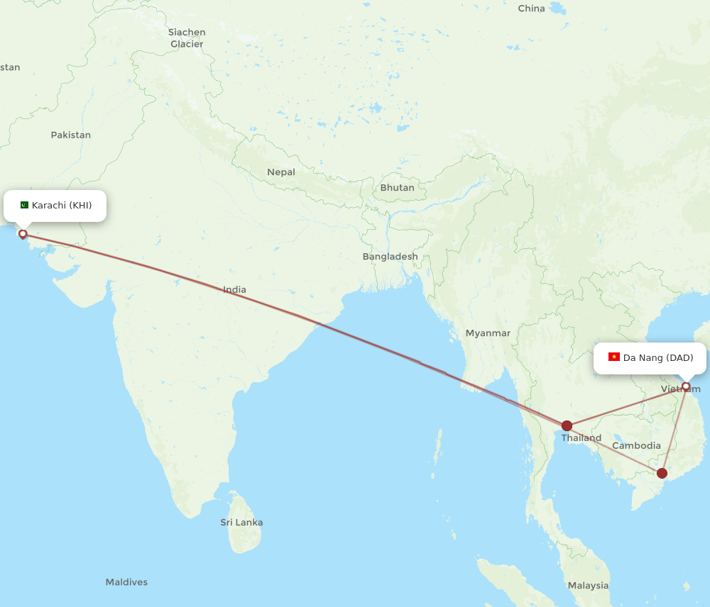 DAD to KHI flights and routes map