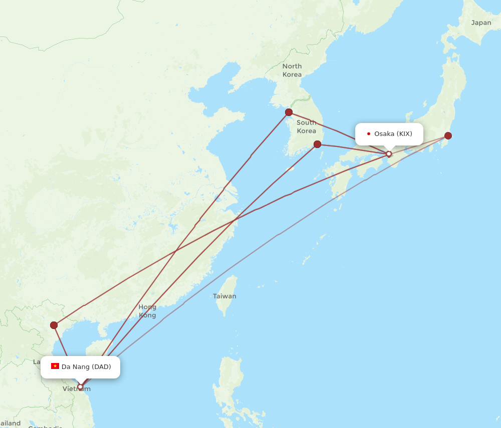 DAD to KIX flights and routes map