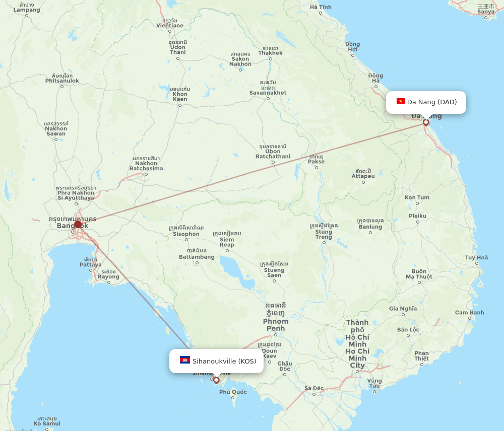 DAD to KOS flights and routes map
