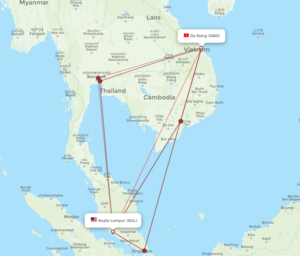 DAD to KUL flights and routes map