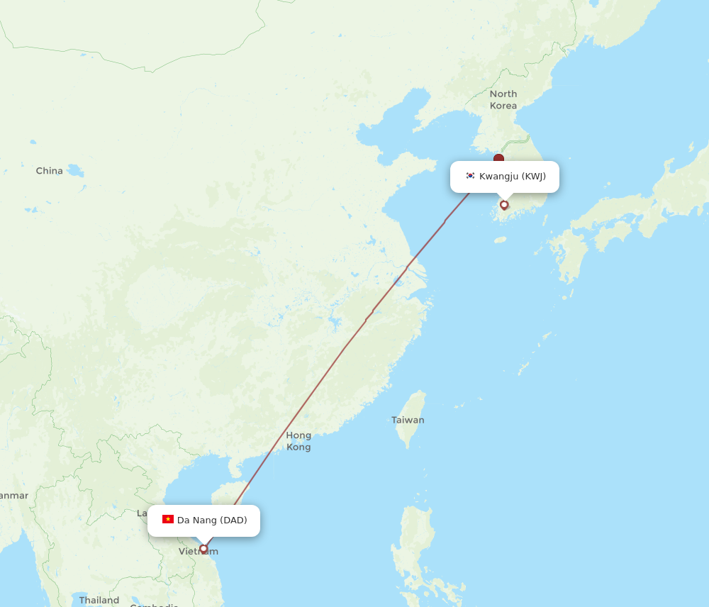 DAD to KWJ flights and routes map