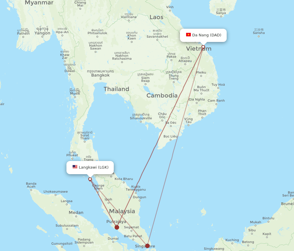 DAD-LGK flight routes