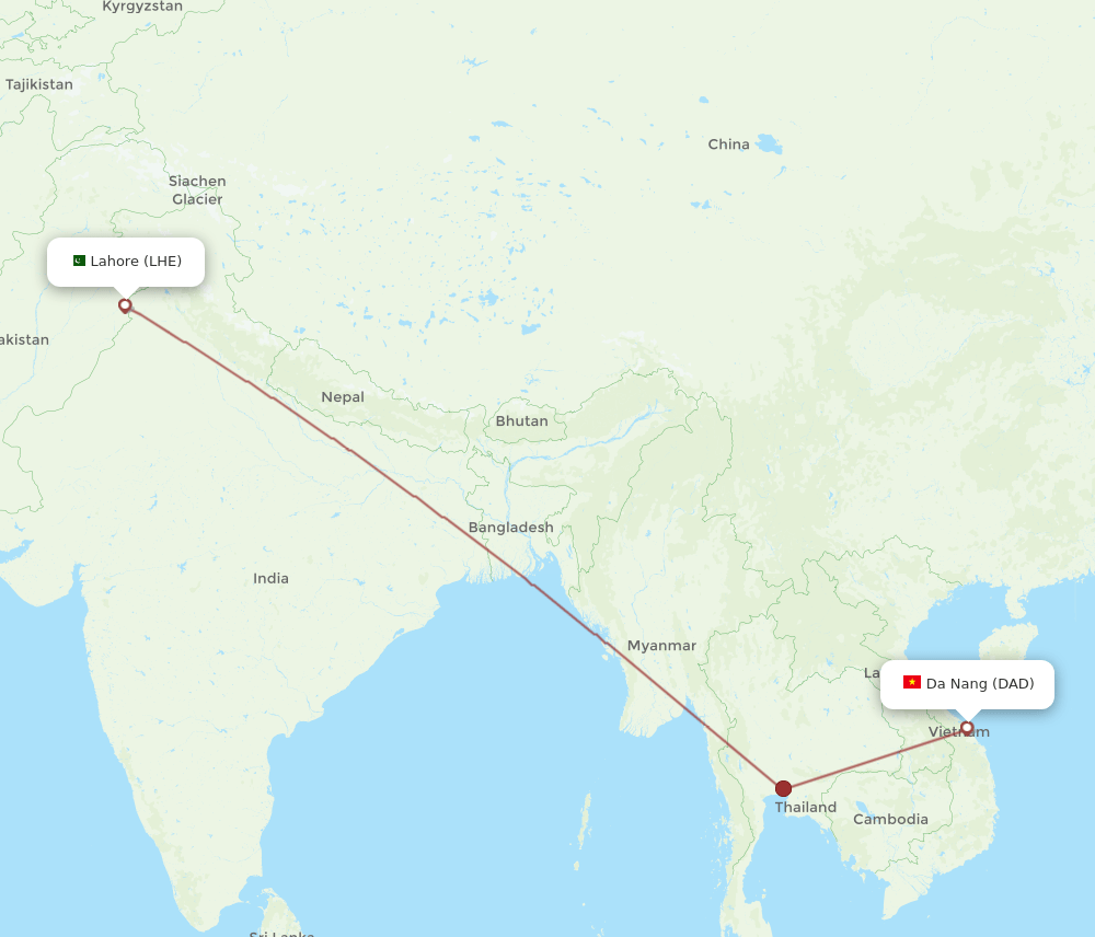 DAD to LHE flights and routes map