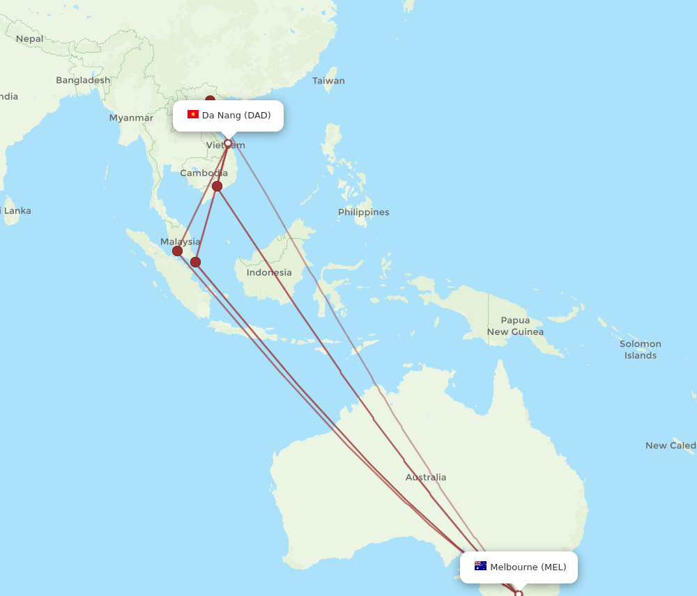 DAD-MEL flight routes