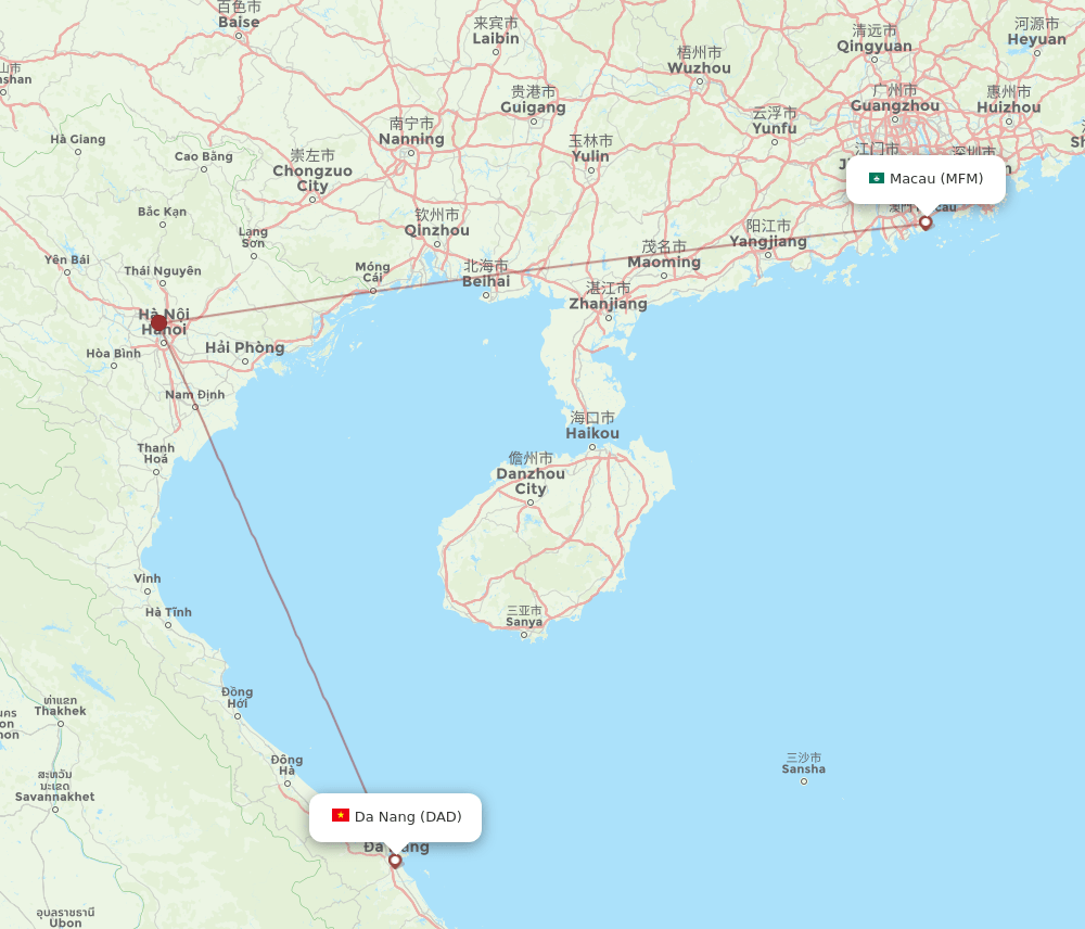 DAD to MFM flights and routes map