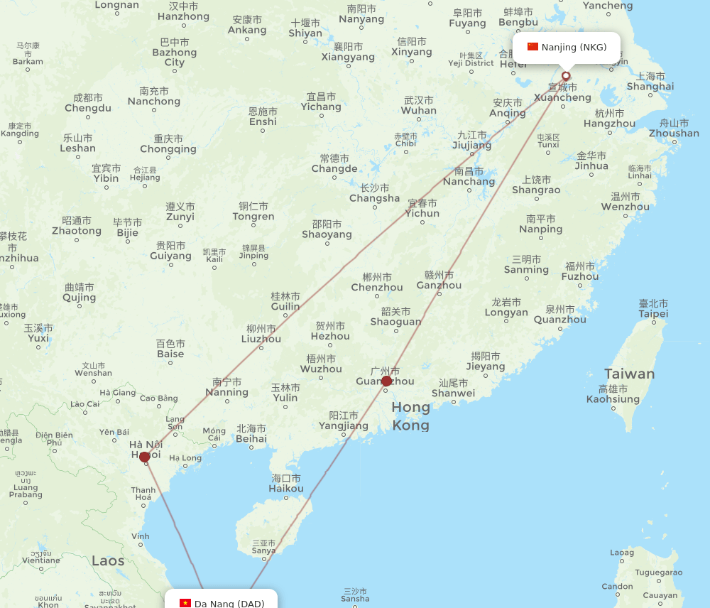 DAD-NKG flight routes