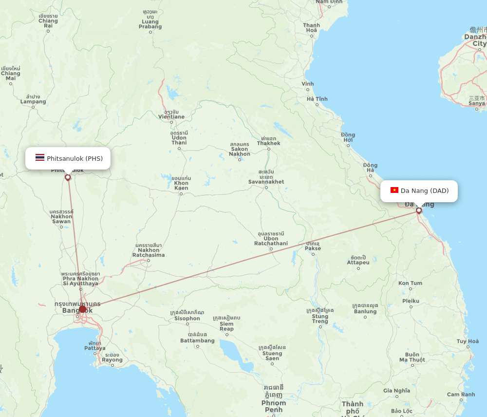 DAD to PHS flights and routes map