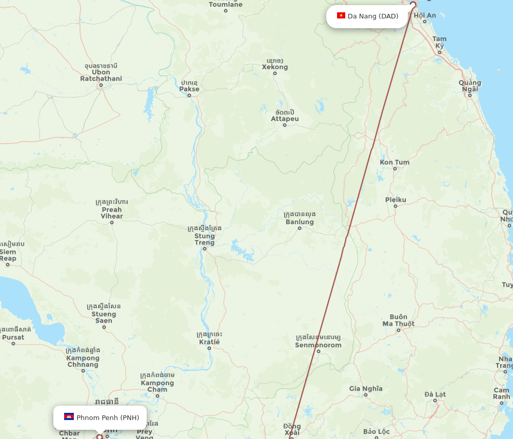 DAD to PNH flights and routes map