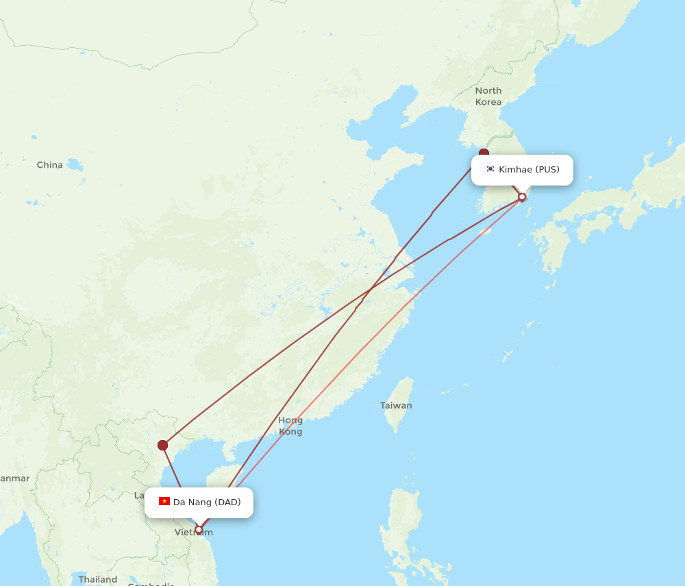 DAD to PUS flights and routes map