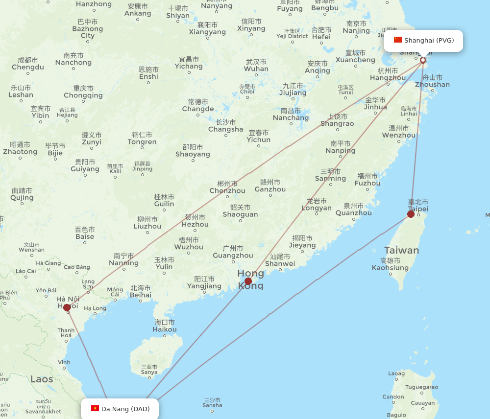 DAD-PVG flight routes