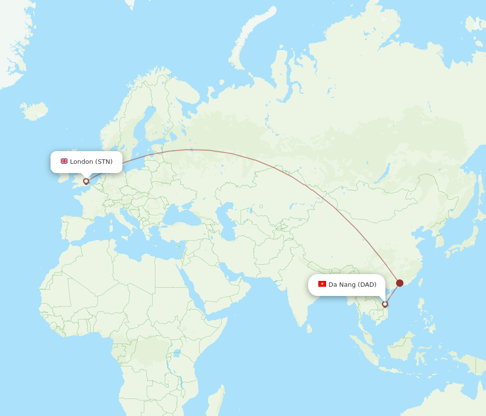 DAD to STN flights and routes map