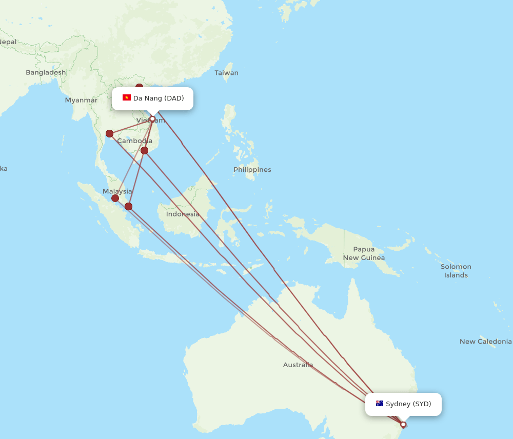 DAD-SYD flight routes