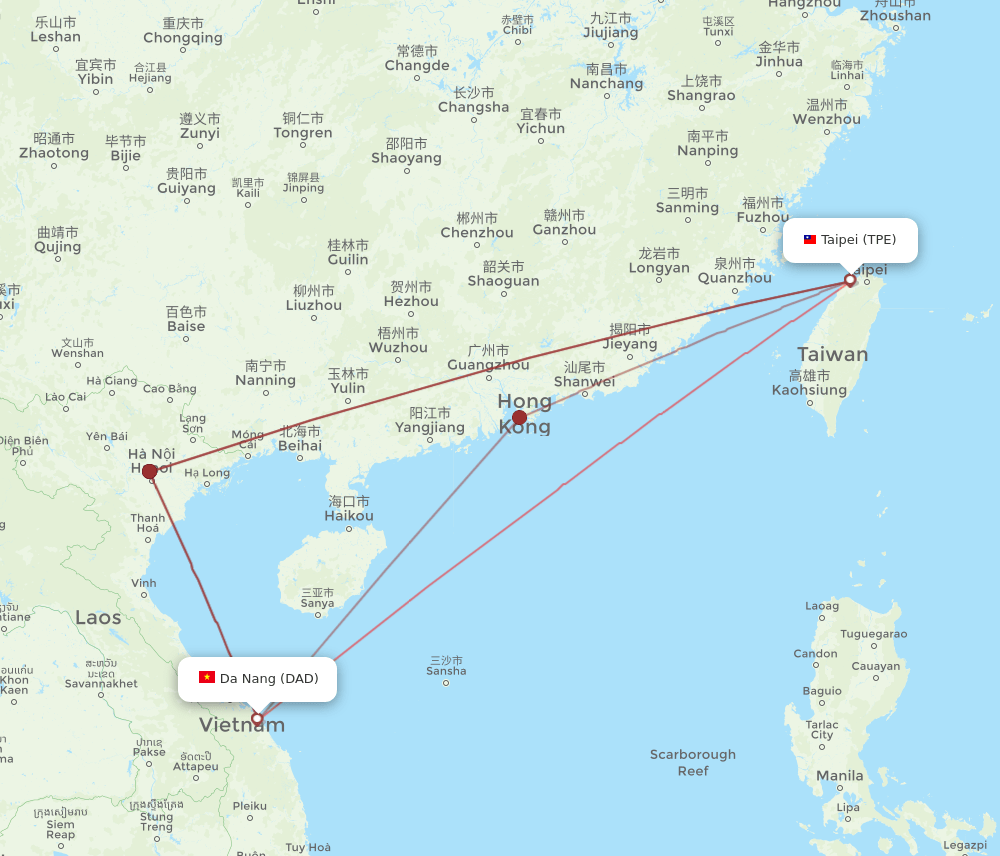 DAD to TPE flights and routes map