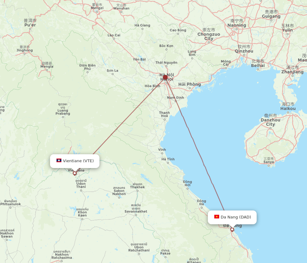 DAD to VTE flights and routes map