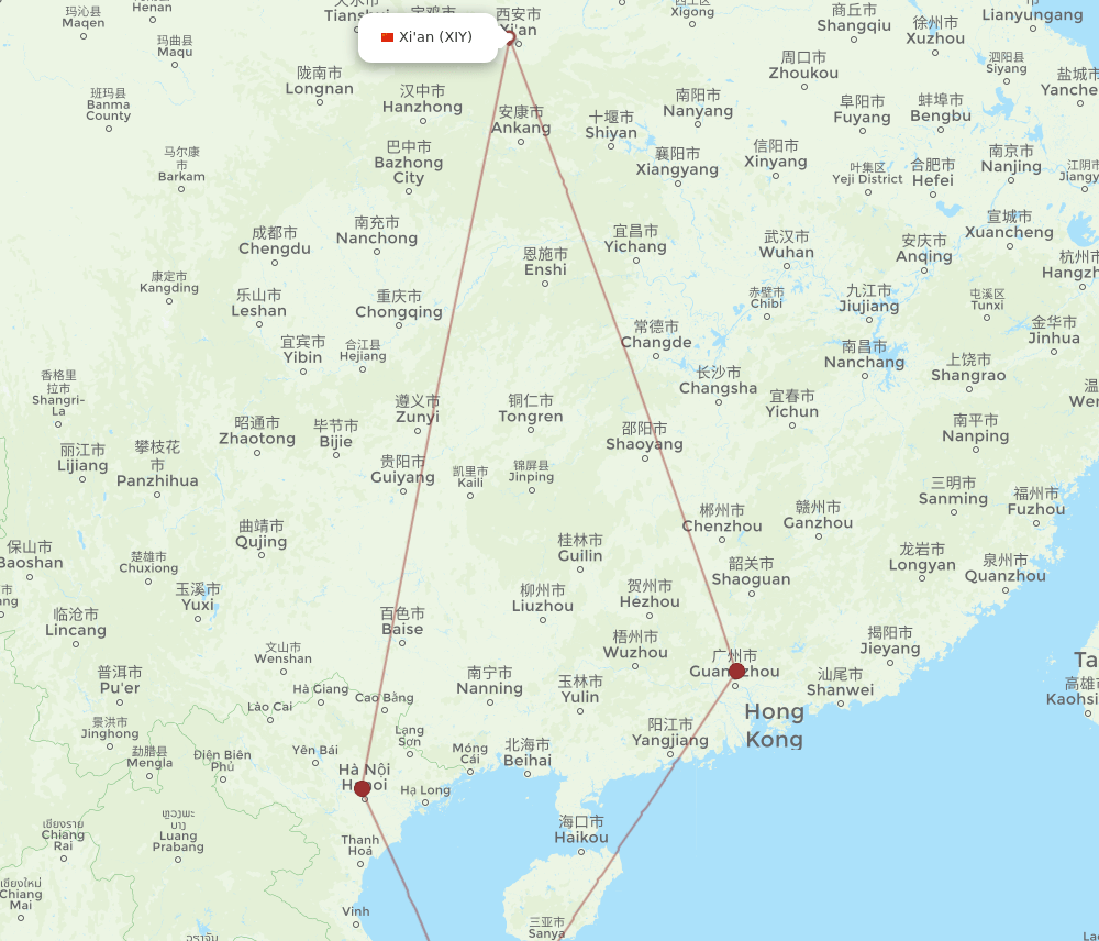 DAD-XIY flight routes