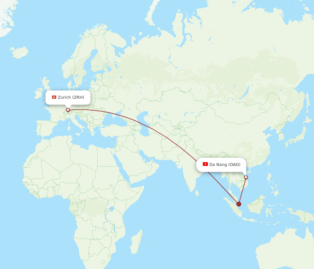 DAD-ZRH flight routes