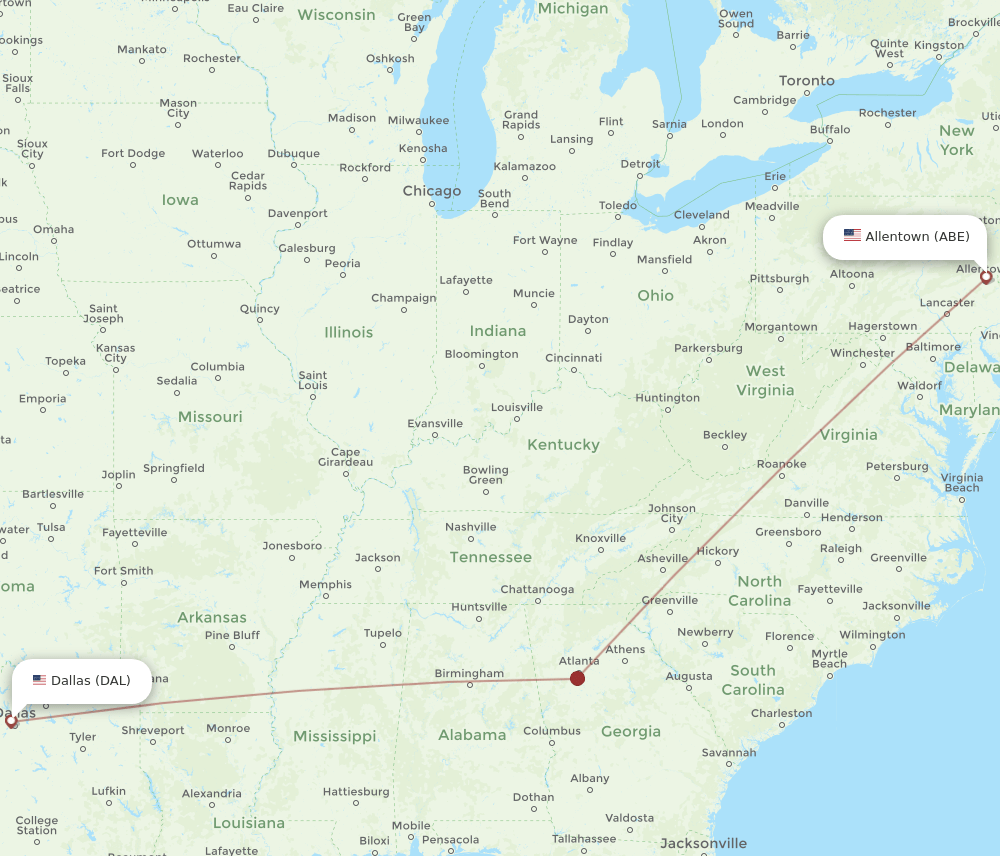 DAL-ABE flight routes