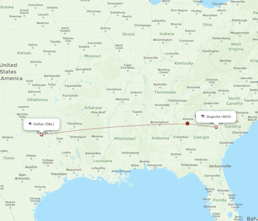 DAL to AGS flights and routes map