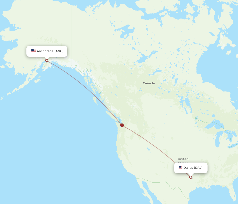 Dallas - Anchorage route map and flight paths