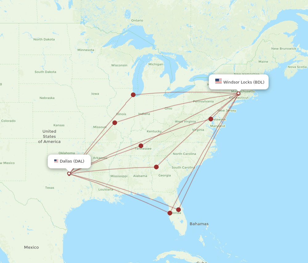 DAL-BDL flight routes