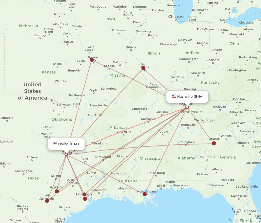 DAL-BNA flight routes