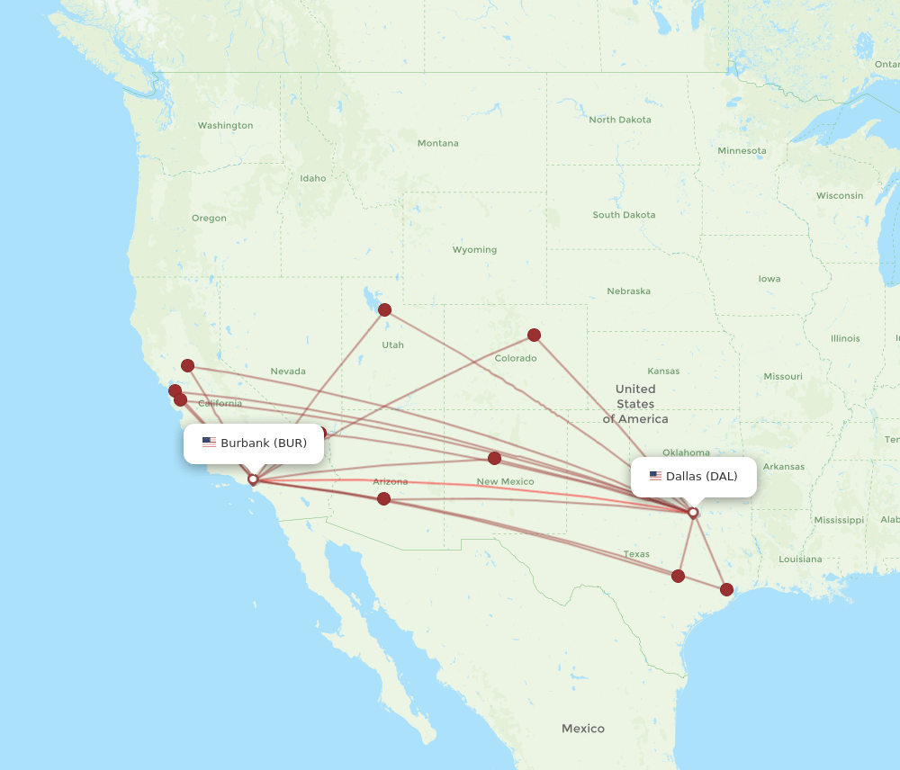 DAL to BUR flights and routes map