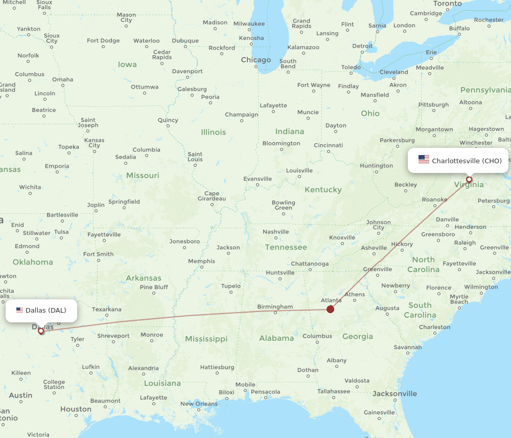 DAL-CHO flight routes